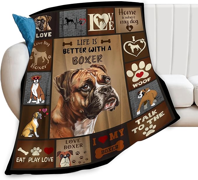 banonaty Boxer Dog Throw Blanket Cozy Fleece Flannel Bedding Boxer Dog Gifts for Women Men Boys Girls Lovers Adults Lovers Stuff Plush for Couch Sofa Bed Decor 50"X60"