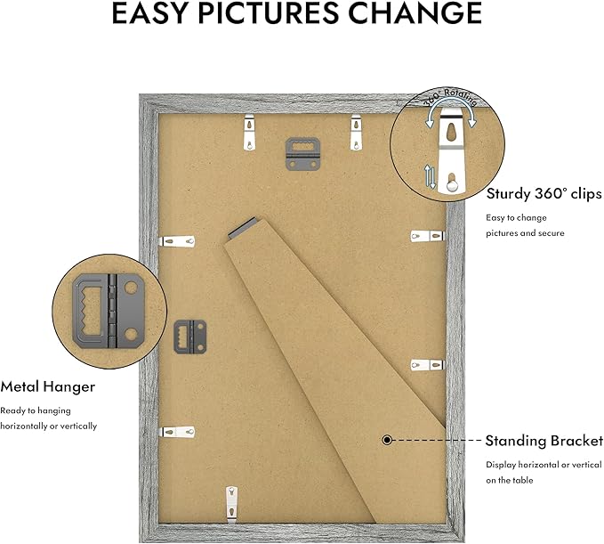 10x14 Picture Frame with Real Glass - 8x12 Wooden Frame with Mat, Horizontal and Vertical Display for Wall or Tabletop (Grey, 1 Pack)