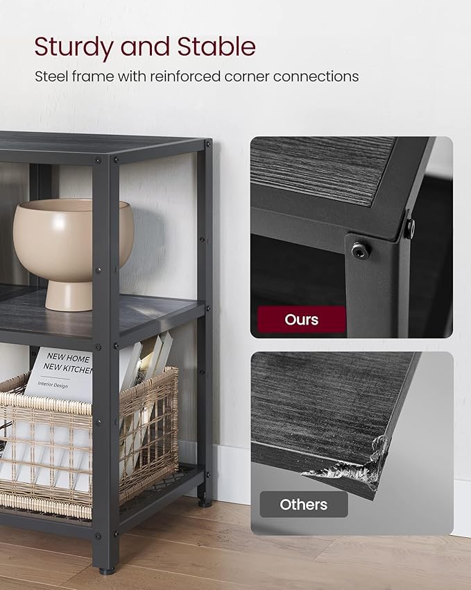 VASAGLE TV Stand for 65 Inches TVs, Industrial Entertainment Center, Modern TV Console with Open Storage Shelves for Living Room, Bedroom, Black ULTV105B22