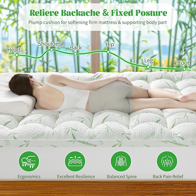 Mattress Topper King Size,Viscose Made from Bamboo Pillow Top Mattress Topper,1200 GSM Cooling Mattress Pad,2In Extra Thick Pillow Top for Back Pain with 8"-18" Deep Pocket(78"x80")
