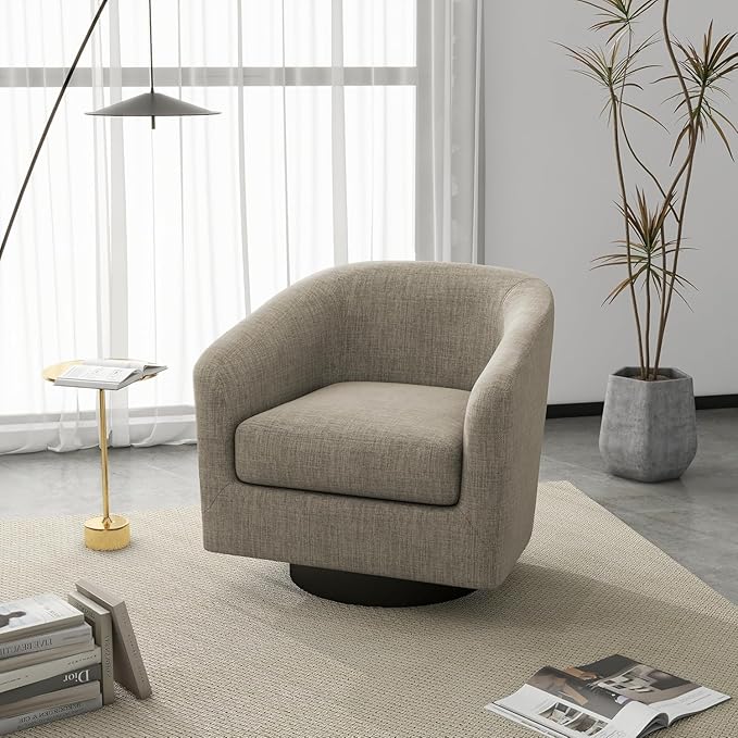 UIXE Swivel Barrel Accent Chairs Set of 2, Fabric Club Chair Upholstered Armchair for Living Room, Round Arm Chair Single Sofa Bedroom Reading Seat - Light Brown
