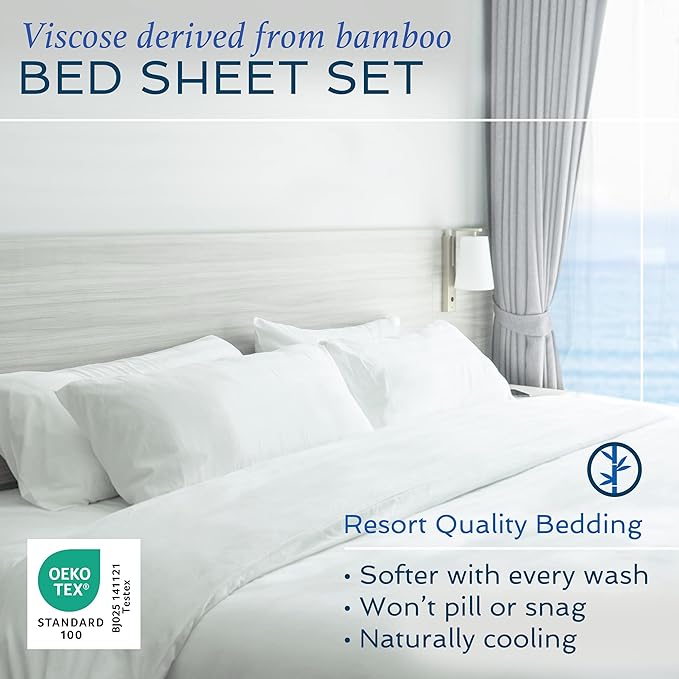 Hotel Sheets Direct 4 Piece Bed Sheet Set Full Size, 100% Viscose Derived from Bamboo Sheets Set with 2 Pillowcases, Cooling & Breathable Luxury Bedding, Moisture-Wicking & Silky Soft Texture, Gray