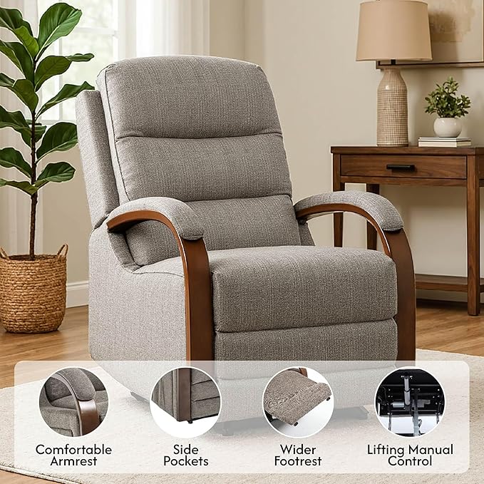 FLEXISPOT Dual Motor Power Lift Recliner Chair for Elderly, Electric Lay Flat Reclining Chair with Massage & Heat, Side Pockets, Fabric Single Sofa for Living Room,Light Brown