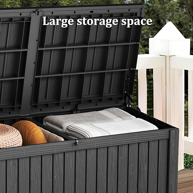 200 Gallon Black Resin Deck Box - Lockable, Waterproof & UV-Resistant Outdoor Storage for Patio Furniture, Garden Tools, Pool Floats - Heavy-Duty Utility Container for Decks