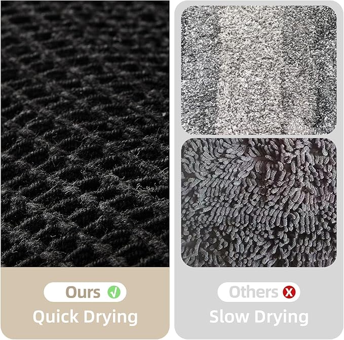 Black Long Bathroom Rug, Waffle Runner Rug Bathroom Non Slip Washable Super Absorbent Quick Dry Boho Farmhouse Bath Decor, 72"x24" Black