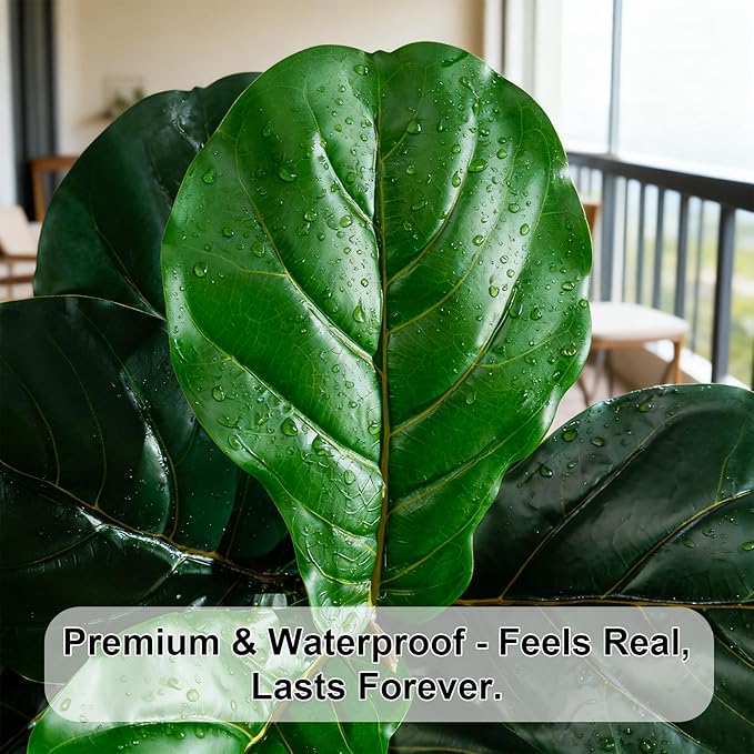 Artificial Fiddle Leaf Fig Tree 8ft with White Planter Realistic Fiddle Leaf Lyrata Plant Tall Fake Tree with Natural-Looking Leaves Fake Tree for Indoor Outdoor Home Office Decor