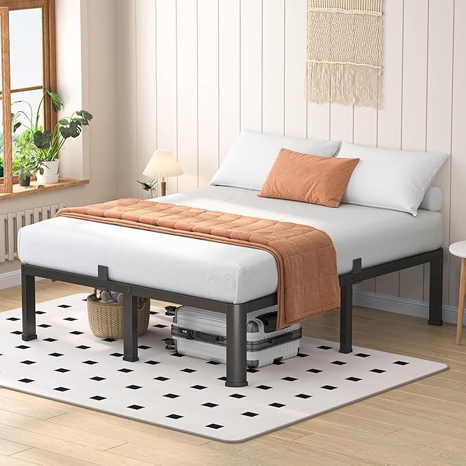 18 Inch Queen Heavy Duty 3500 lbs Bed Frame with Round-Corner Legs & Anti-Squeak Design – Quick Assembly Metal Platform, No Box Spring Needed
