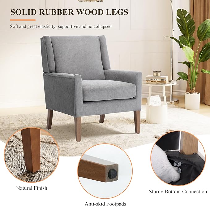 Accent Chairs for Living Room, Mid-Century Wooden Fabric Living Room Chairs, Arm Chair, Side Chairs for Living Room, Bedroom, Reading Nook