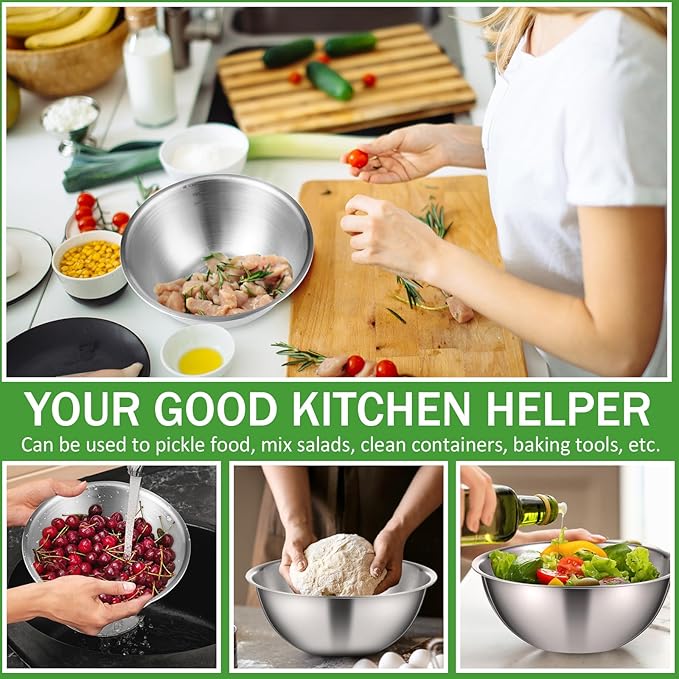 Honeydak 12 Pcs 304 Stainless Steel Mixing Bowls with Graduations, Salad Bowls Metal Serving Reusable Baking Food Storage Containers for Baking, Cooking, Salads, Soups, Ice Cream, Noodles (40 oz)