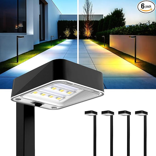 Solar Pathway Lights Outdoor,6 Pack Bright Modern Solar Lights Waterproof with 2 Modes(Cold/Warm White) for Walkway,Yard,Driveway,Garden,Patio