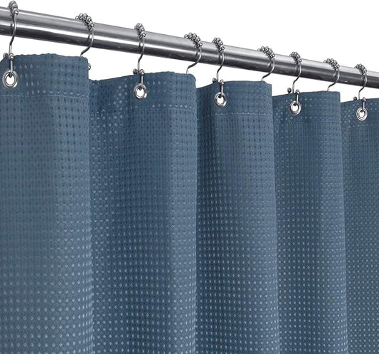 Barossa Design Waffle Weave Shower Curtain Hotel Luxury Spa, 230 GSM Heavy Duty Fabric & No Blowing, Water Repellent and Machine Washable - Moonlight Blue, 71"x72"