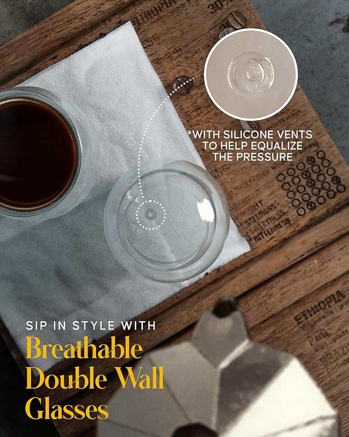 Kitchables Double Wall Glass Coffee Mugs Set of 4, 8oz - Insulated Clear Glass Coffee Mugs for Cappuccino, Latte, Tea, Espresso - Latte Cup - Tazas Para Cafe