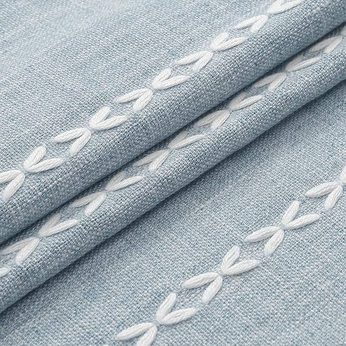 MitoVilla Boho Long Shower Curtain 72 x 78, Blue Farmhouse 78 inch Long Polyester Linen Fabric Shower Curtains with Tassel for Chic Cottagecore French Rustic Bathroom Decor