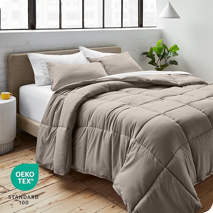 Bare Home Comforter Set - Queen Size - Ultra-Soft - Goose Down Alternative - Premium 1800 Series - All Season Warmth (Queen, Khaki)