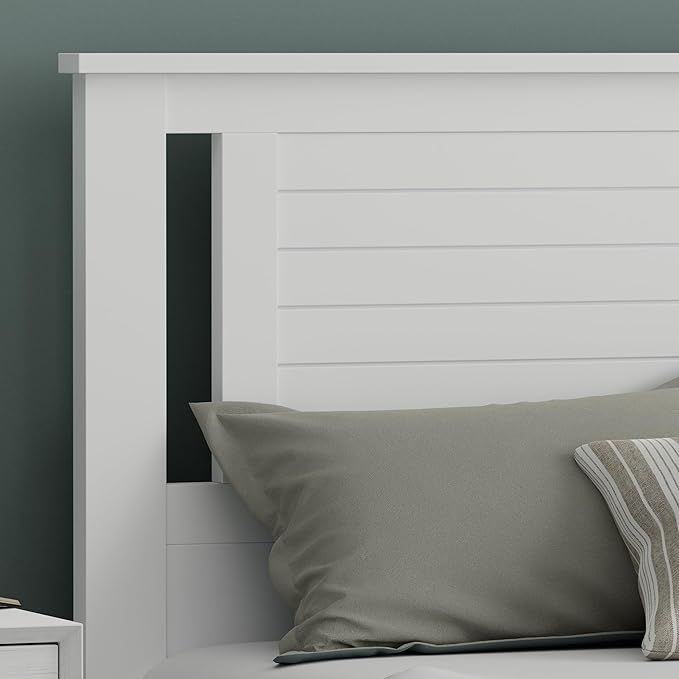 Serene Poplar Wood Full Headboard, Modern Farmhouse Panel with Horizontal Scoring, Full Size Headboard in White, Casual Coastal Style, Easy Assembly, Quality Materials
