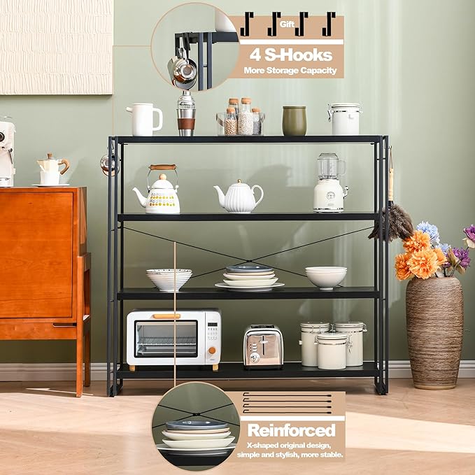 HCHQHS Bookshelf, 4-Tier Industrial Bookcase, Black Open Book Shelf, Freestanding Tall Bookshelves with Metal Frame