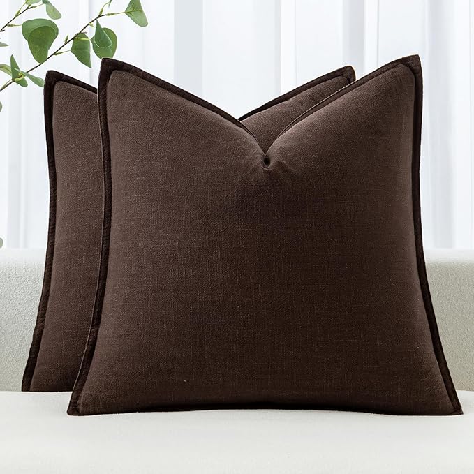 MIULEE Decorative Linen Pillow Covers 28x28 Inch Dark Brown Boho Farmhouse Neutral Couch Throw Pillows for Bed Pack of 2 Accent Modern Pillowcase Sofa Livingroom Home Decor