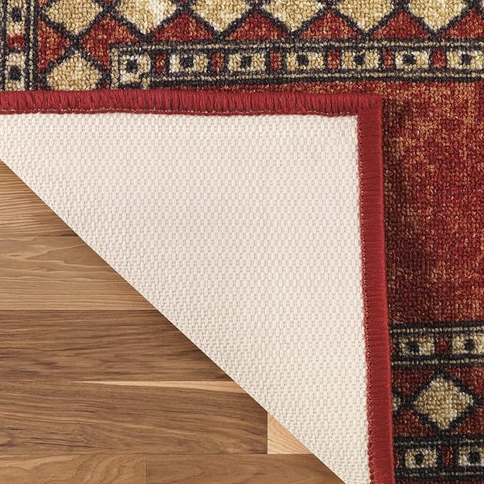Antep Rugs Alfombras Modern Bordered 2pc Non-Skid (Non-Slip) Low Profile Pile Rubber Backing Indoor Kitchen Runner Rugs (Maroon Beige, 2pc Set)