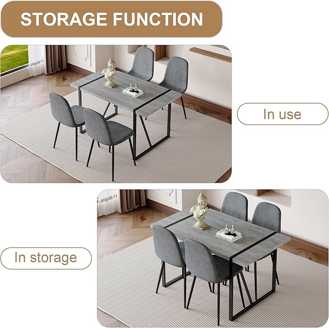 Dining Table Chairs Set for 4, Modern Rectangular Dining Room Table Set Upholstered Dining Chairs 55" Dinner Table Set for Kitchen (Grey Table & Grey1 Chairs, 55 inch Table + 4 Chairs)