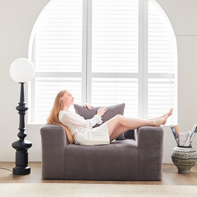 Single Sofa Chair - Oversized Lounge Armchair,Singgle Couch Soft Foam Cushion, Cozy Reading Chair for Living Room & Bedroom for Living Room Bedroom,No Assembly,Grey