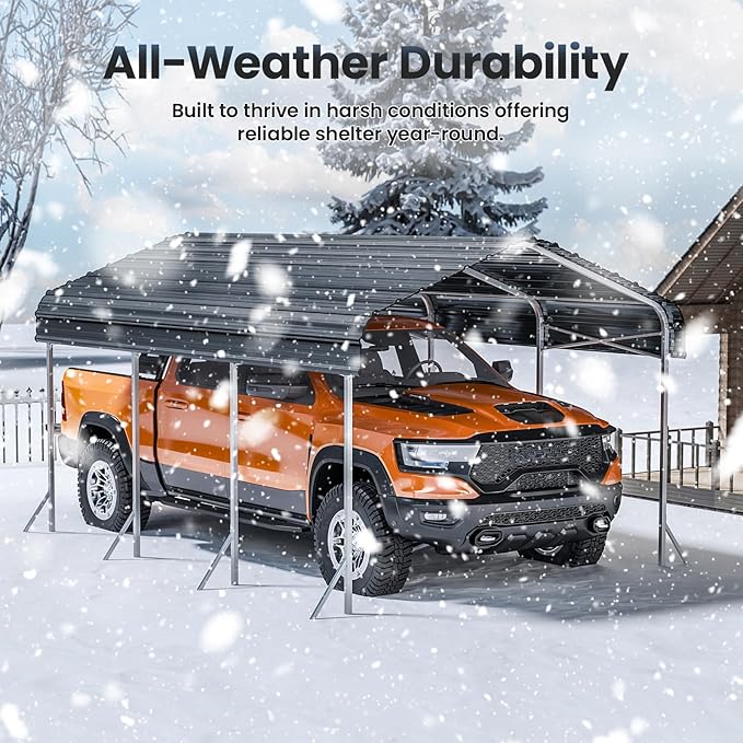 10x15 Ft Carport, Heavy Duty Metal Car Port, All-Weather Protection, Easy Assembly for Cars, Trucks, Boats, Tractors, and Outdoor Storage