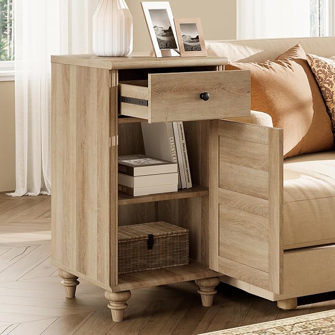 WAMPAT TV Stand for 75 Inch TV, Wood TV Cabinet Entertainment Center with Charging Station, Glass Door Buffet Cabinet for Dining Room, Oak