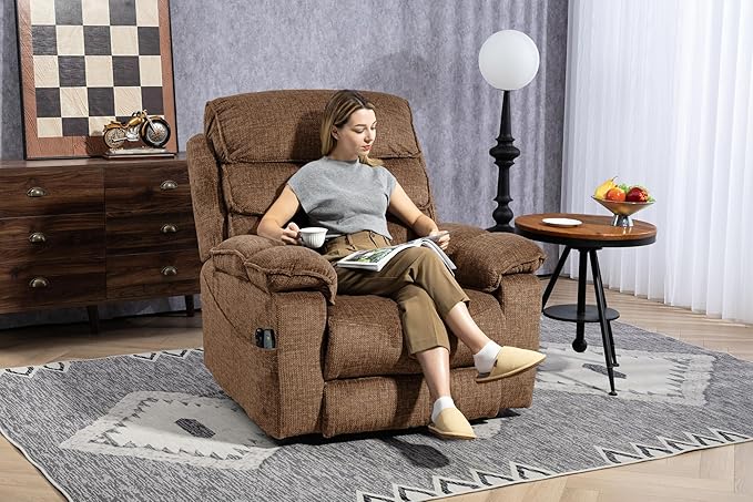 Power Lift Chair with Heat and Massage for Elderly Big Man 400lb, 27in Extra Wide Lay Flat Recliner with Hidden Cup Holders, Infinite Position Lifting Recliners for Seniors, Extended Footrest