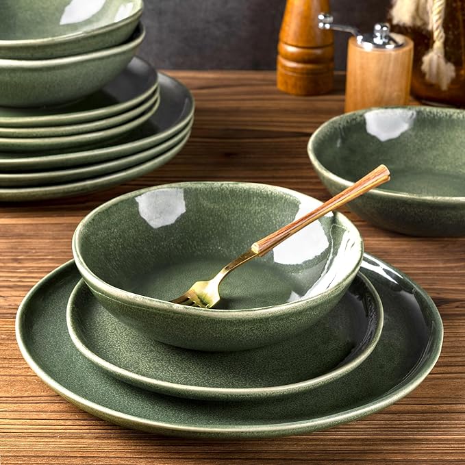 AmorArc Ceramic Dinnerware Sets,Handmade Reactive Glaze Stoneware Plates and Bowls Set,Highly Chip and Crack Resistant | Dishwasher & Microwave Safe Dishes,Service for 6 (18pc)
