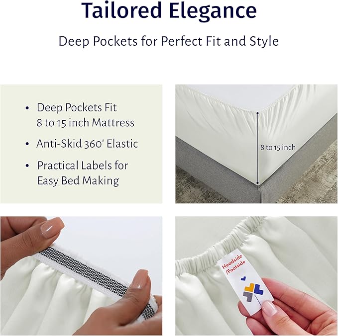 California Design Den Full Size Sheets Set - Certified 100% Egyptian Cotton Percale Sheets Full Size with Deep Pockets, Cool, Crisp & Durable Luxury Bedding Set - Ivory