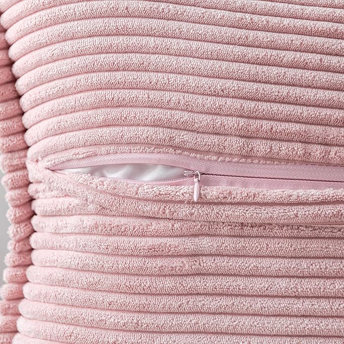MIULEE Decorative Throw Pillow Covers for Couch Bed Livingroom 20x20 Inch Set of 2 Pink Boho Accent Throw Pllows Broadside Striped Patchwork Soft Corduroy Pillowcases