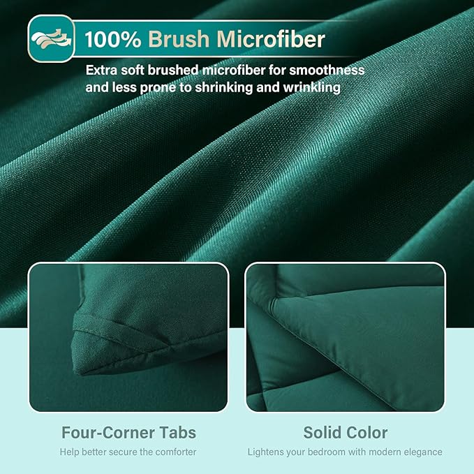 Cosybay Bed in a Bag Full Comforter Sets 7pcs All Season Solid Down Alternative Bedding Sets Dark Green with Comforter, Pillow Shams, Flat Sheet, Fitted Sheet and Pillowcases