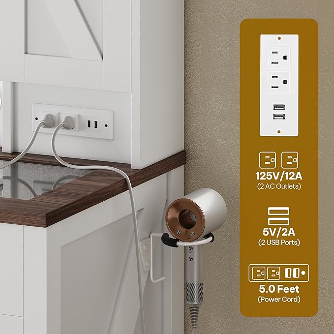 YITAHOME Makeup Vanity Desk with Mirror and Lights, Farmhouse Vanity Table with Charging Station, 42'' Dressing Table with 2 Drawers & 6 Cabinets, 3 Color Lighting Modes, for Bedroom, White