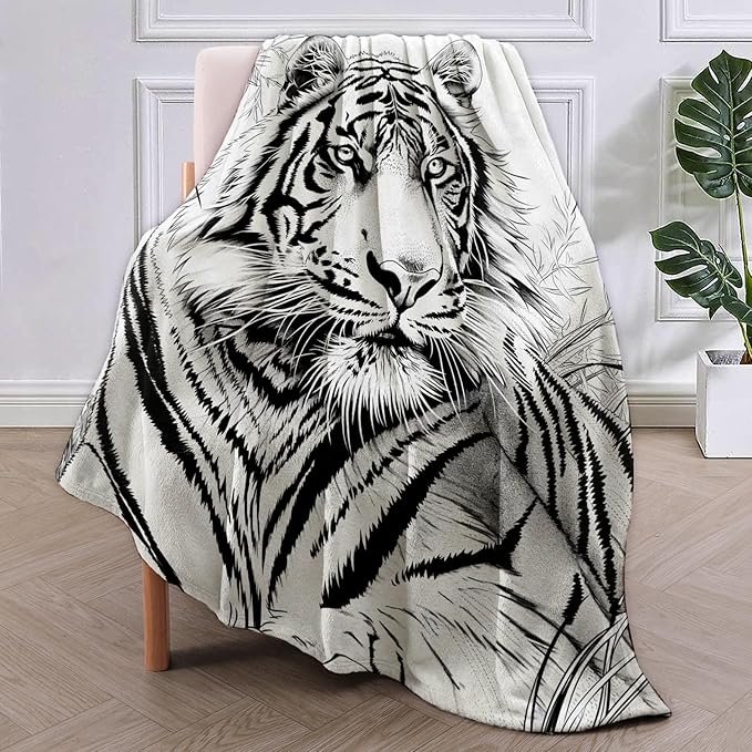 Black and White Tiger Blanket Gifts for Women Girls Adults Kids Soft Warm Lightweight Cozy Animal Theme Throw Blankets for Bed Sofa Couch Living Room Decor 50x40in