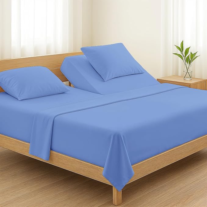 TEXAS LINEN CO. Egyptian Cotton Split King Sheet Set - 800 Thread Count 5 PC Deep Blue Sheets for Adjustable Bed, Extra Long Staple Soft Cooling Sheets, Luxury Hotel Sheets, 16" Deep Pocket Bedsheet