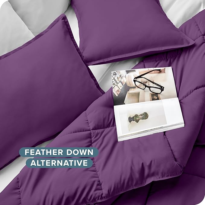 Bare Home Comforter Set - Oversized Queen Size - Ultra-Soft - Goose Down Alternative - Premium 1800 Series - All Season Warmth (Oversized Queen, Plum)