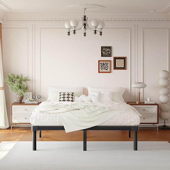 ZIYOO 18 Inch King Size Metal Platform Bed Frame with Heavy-Duty Steel Slat Support, No Box Spring Needed, Under Bed Storage Space, Easy Assembly, Noise-Free, Sturdy & Durable, Black