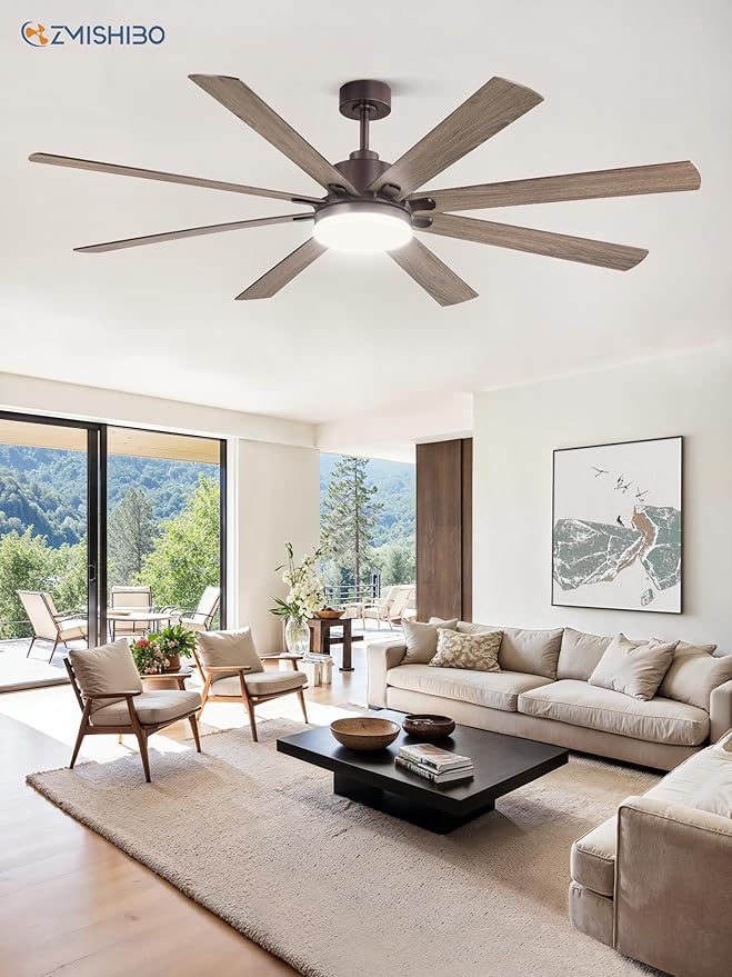 72 Inch Ceiling Fans with Lights, Brown Farmhouse Ceiling Fan with Light, large LED Panel, Quiet Reversible DC Motor, 6-Speeds, 3CCT, large Ceiling Fans with Remote for Patio, Living Room, Garage