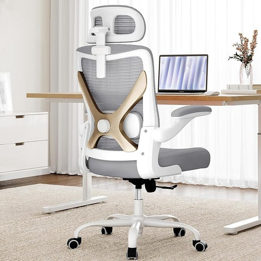 Ergonomic Office Chair-Computer Desk Chairs Comfy, Mesh High-Back Gaming Chair with Adjustable Lumbar Support & Headrest, Executive Task Chair for Adults, Comfortable for Long Hours (Gold)