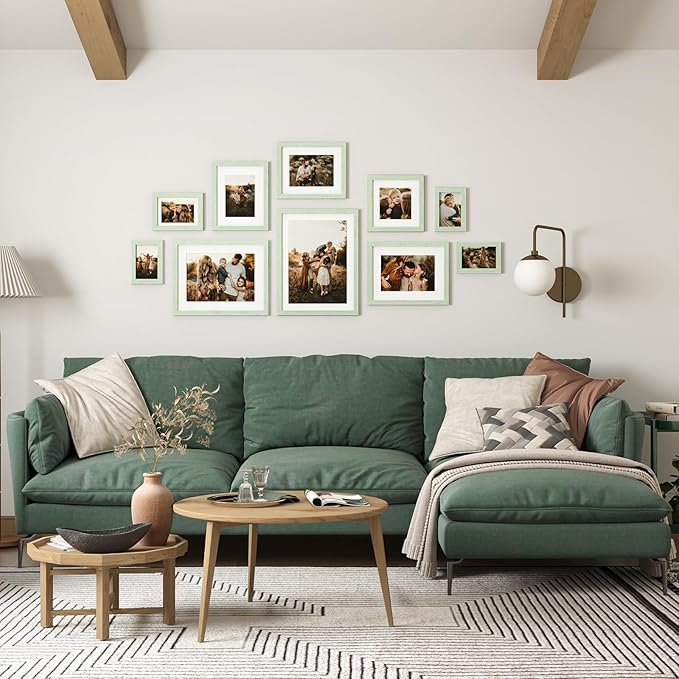 Egofine 4x6 Picture Frame Made of Solid Wood, Covered by Plexiglass Display Pictures 3.5x5 with Mat or 4x6 Without Mat for Table Top Display and Wall Mounting Photo Frame, Rustic Green