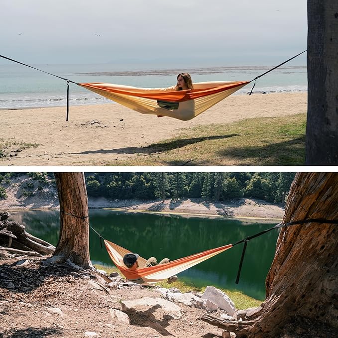 Suparpine II Hammock for Camping with Straps Included (Light Orange, Double)