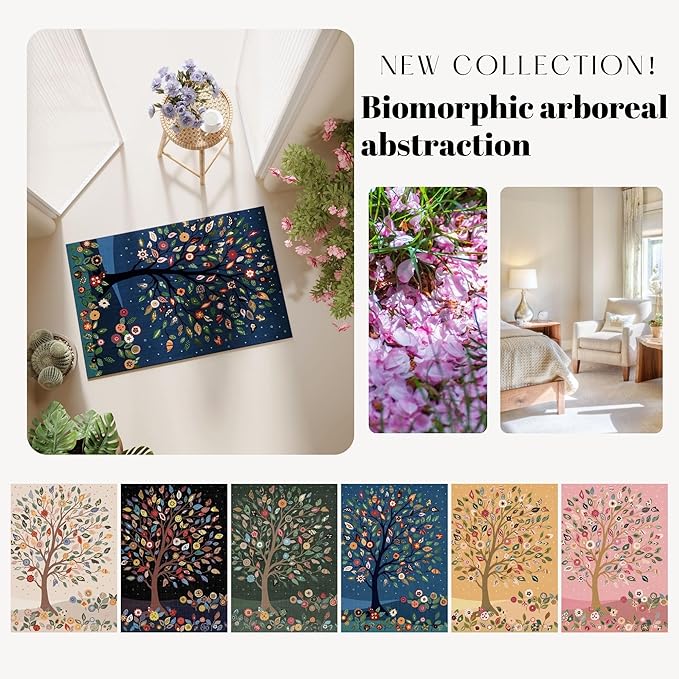 Runner Rug for Kitchen Rug Non Slip 2'x6' Washable Rugs Floral Tree with Rubber Backing Bohemian Soft Carpet Runner for Kitchen, Laundry, Bedroom, Bathroom, Blue
