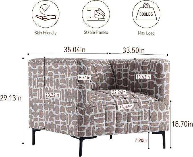 Get Set Style Modern Accent Single Sofa Chair with Arms,Tufted Boucle Upholstered Comfy Reading Sofa Chair with Arm,Thick Seat Cushion Chair for Living Room Bedroom Study Studio Lounge, Champion