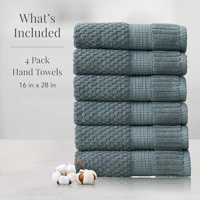 NY Loft 100% Cotton Hand Towel 6 Pack Hand Towel Set | Super Soft & Absorbent Quick-Dry Hand Towels 16" x 28" |Textured and Durable Cotton | Trinity Collection (6 Pack Hand Towel, Stormy Sea)