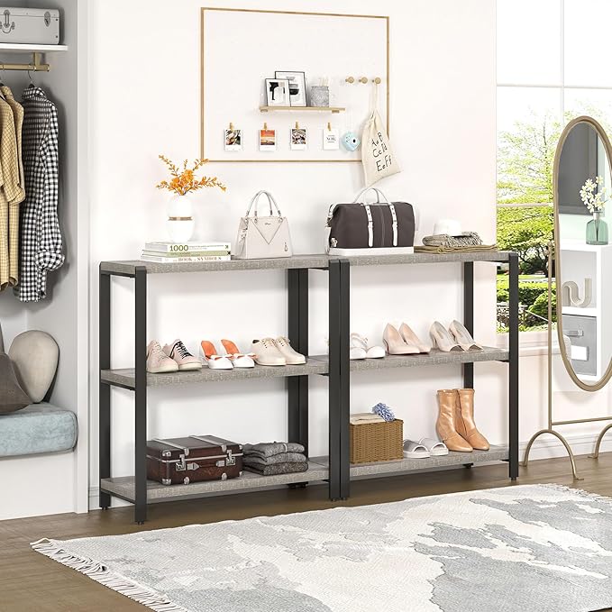 FOLUBAN 3 Tier Bookshelf, Industrial Wood and Metal Book Shelf and Bookcase, Short Book Case for Office Living Room Bedroom, Light Grey