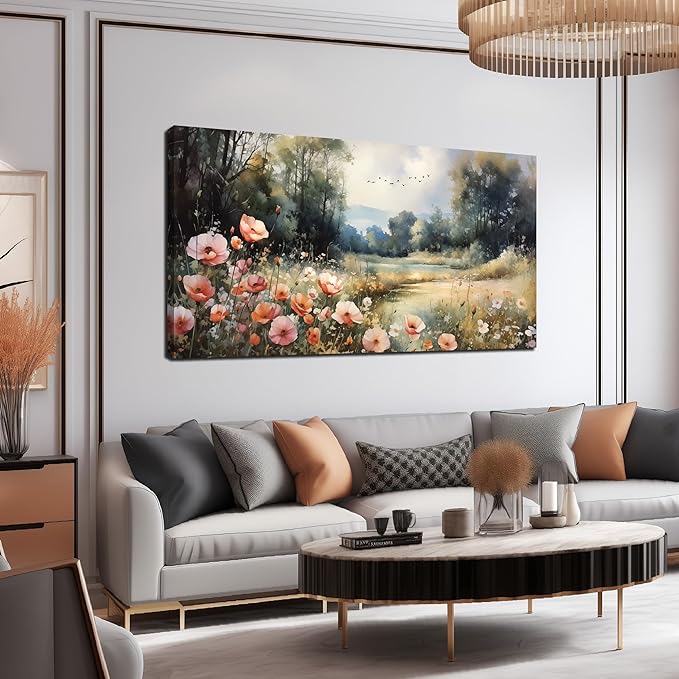 Large Artwork Canvas Wall Art for Living Room Bedroom Decor Wall Painting Modern Country Road Main Picture Image Decorative Painting with Frame Can be Directly Hung Decor Size 24x48 D