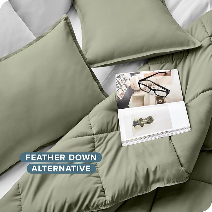 Bare Home Comforter Set - Queen Size - Ultra-Soft - Goose Down Alternative - Premium 1800 Series - All Season Warmth (Queen, Sage)
