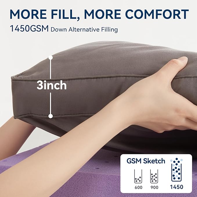 BDEUS Dual Layer 5 Inch Memory Foam Mattress Topper Full Size, 2 Inch Gel Memory Foam Plus 3 Inch 1450 GSM Down Alternative Quilted Pillow Top Mattress Pad Cover,Dark Gray