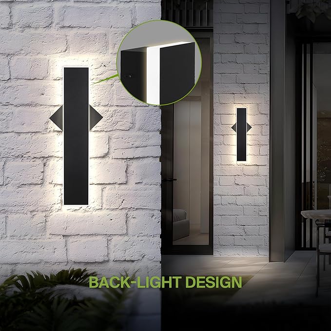 ASD LED 18" Long Wall Mount Light Fixture, Outdoor & Indoor Linear Sconce | 3CCT, Dimmable, Waterproof, Anti-Rust, ETL Listed | 18W 1200LM 3000-5000K 100-277V | Exterior Porch Lighting | Black