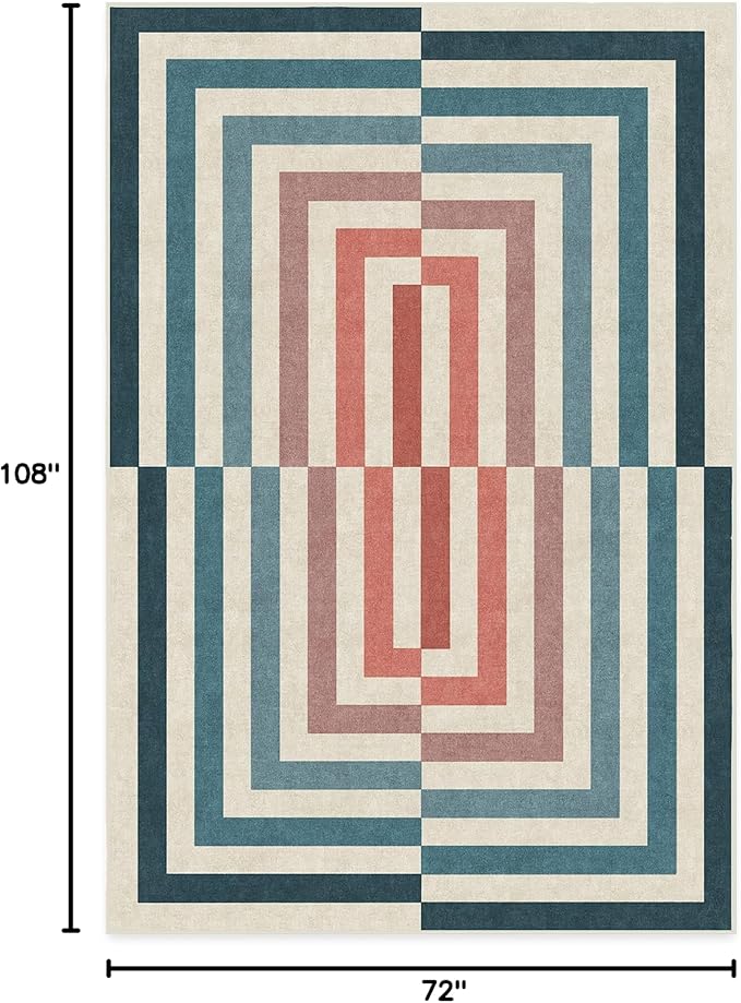 RUGGABLE x Jonathan Adler Washable Modern Area Rug – Op Art Teal 6x9, Stain-Resistant, Non-Slip – Medium Machine Washable Rugs for Living Room, Bedroom, Hallway, Entryway & Office–with Cushioned Pad