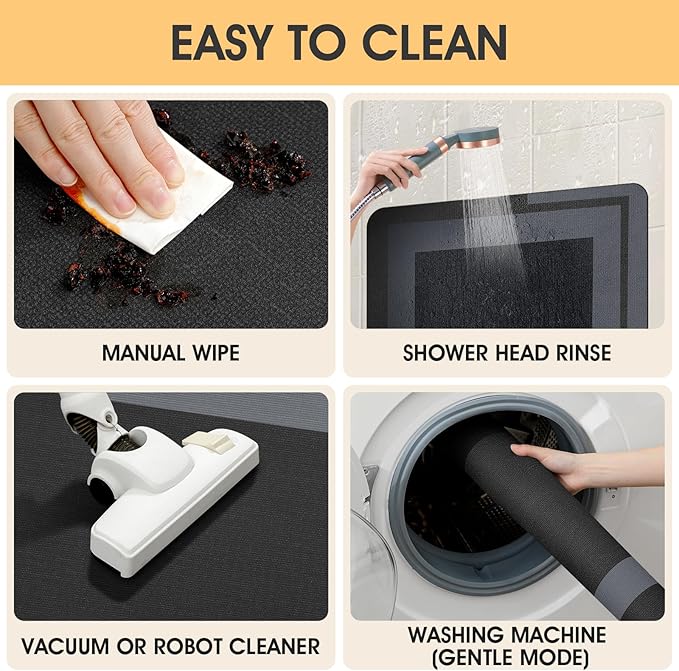 Ultra Thin Bath Mats Fit Under Door, Upgrade Backing Non Slip Bath Mat, Quick Dry Ultra Absorbent Bath Mat, Machine Washable Bathroom Rugs for Bathroom Floor, Bathtub, Kitchen, Black, 59"x20"